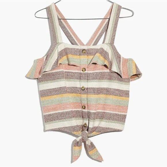 Madewell Texture & Thread Ruffle Tie-Front Tank in Stripe Size XS - Picture 6 of 14